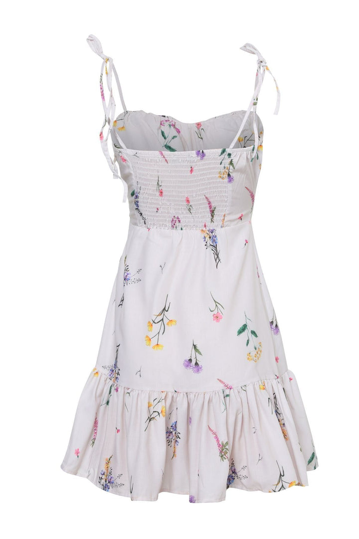 Floral Ruffle Mini Dress Stone