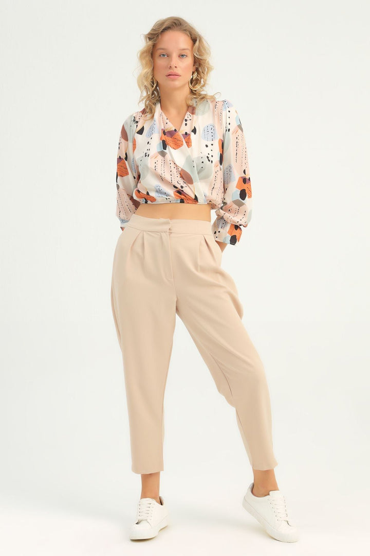 Patterned Double Breasted Blouse Ecru