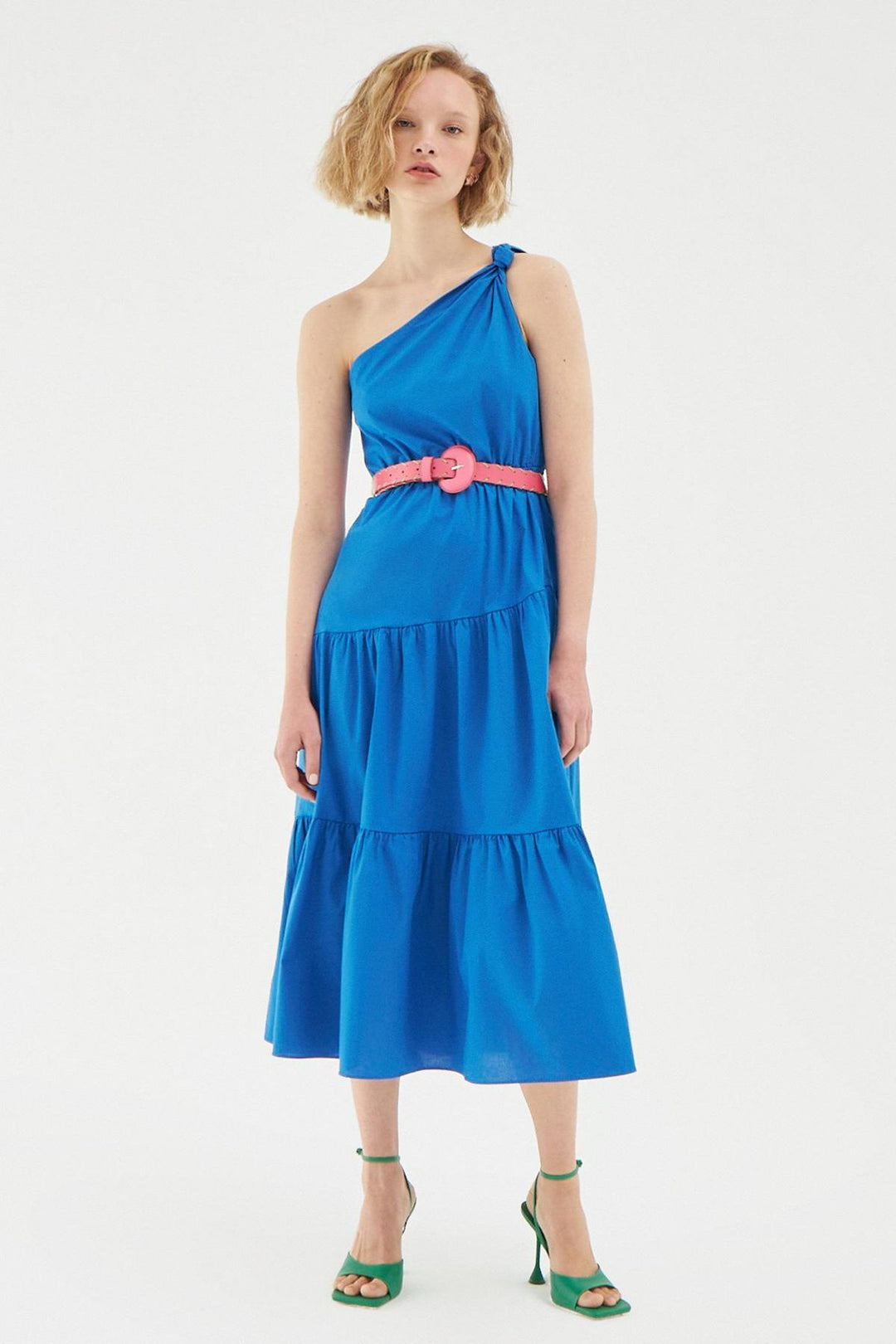 One Shoulder Long Dress Sax