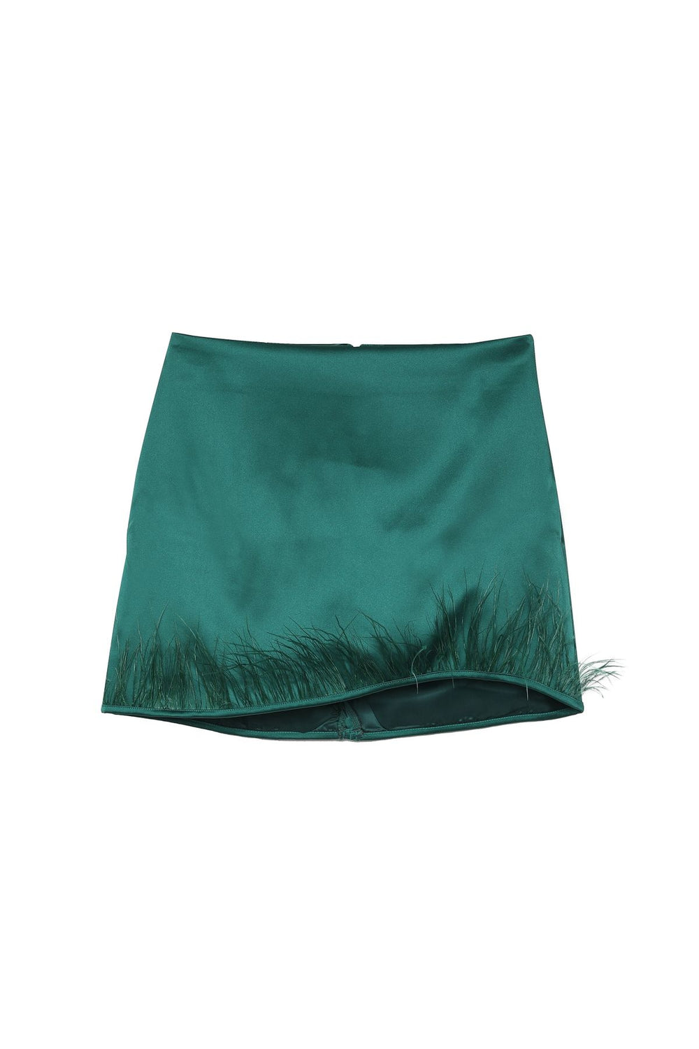 Feather Detailed Satin Mini Skirt Dark Green