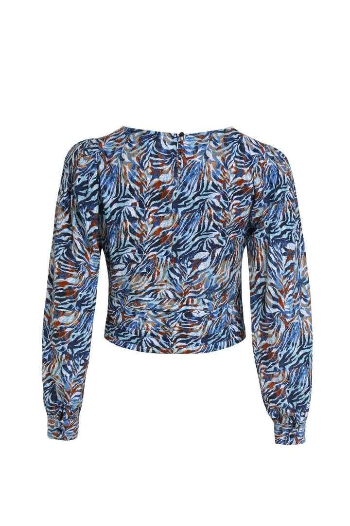 Patterned Waistband Blouse Indigo