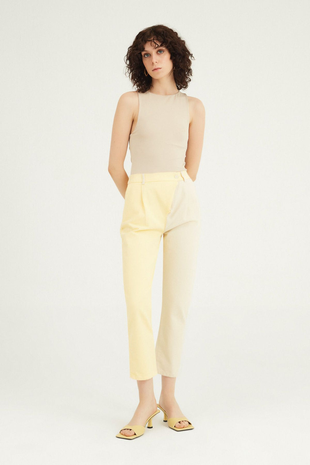 Two Color Gabardine Trousers Yellow