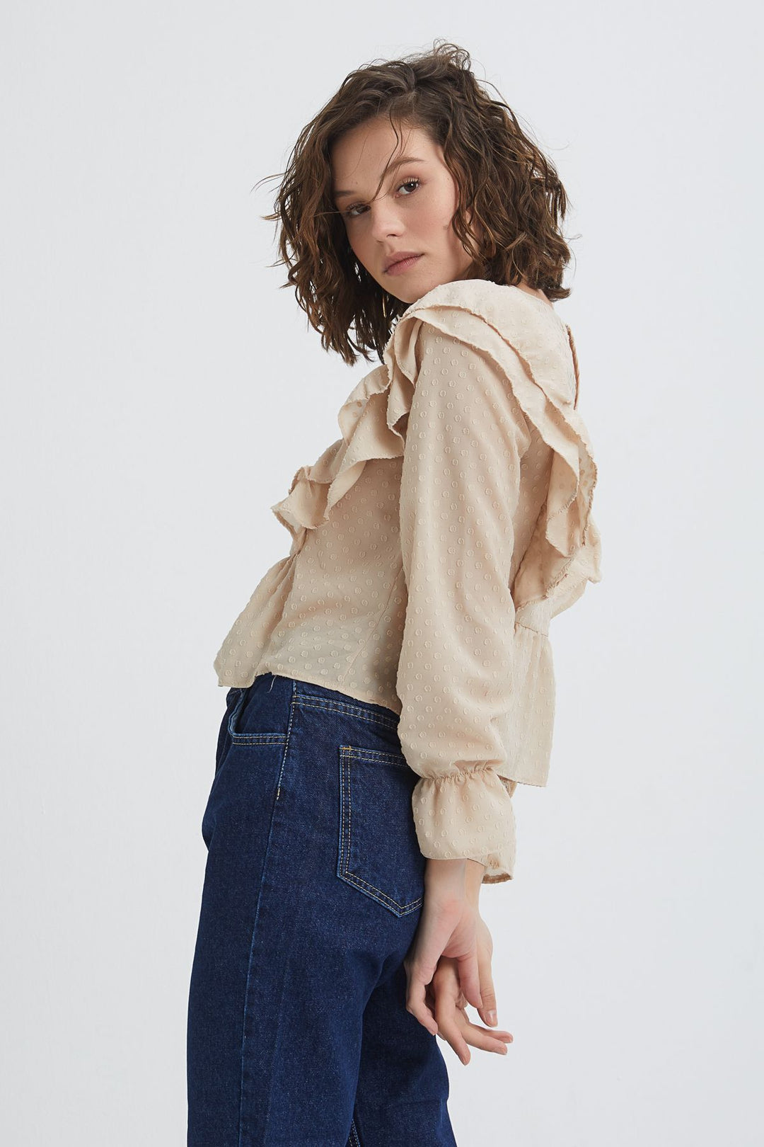 Fırfırlı Bluz Bej