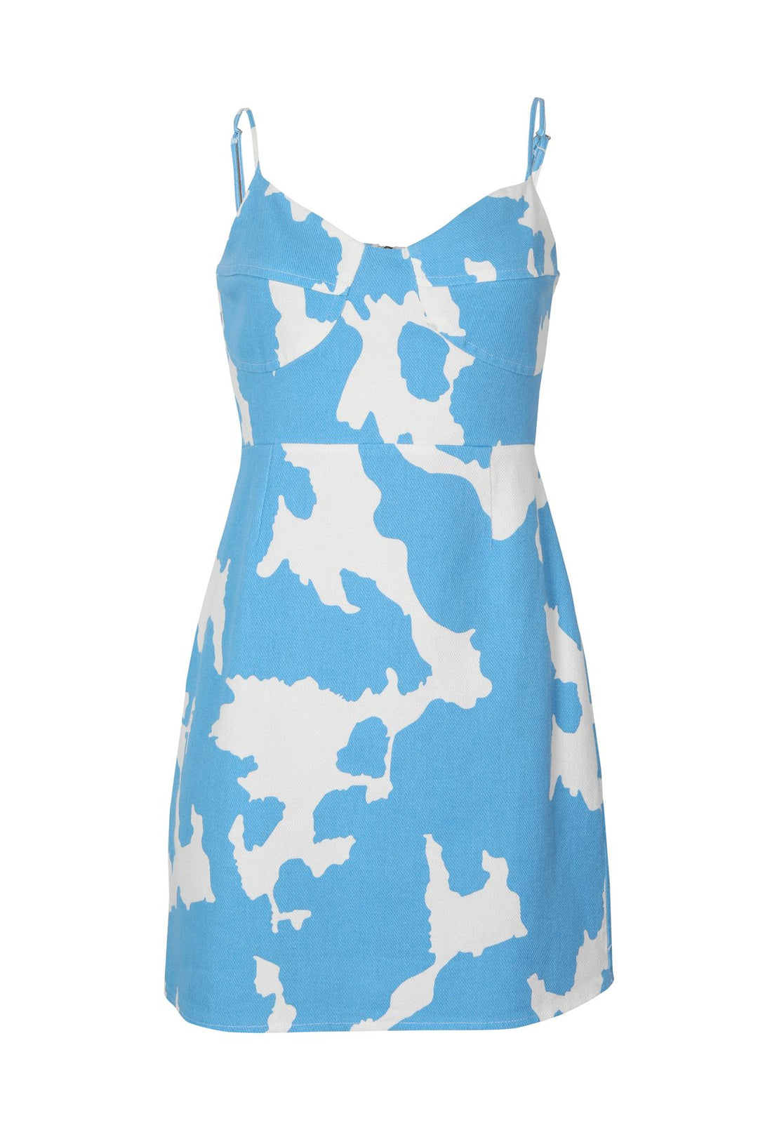 Desenli Askılı Elbise Mavi