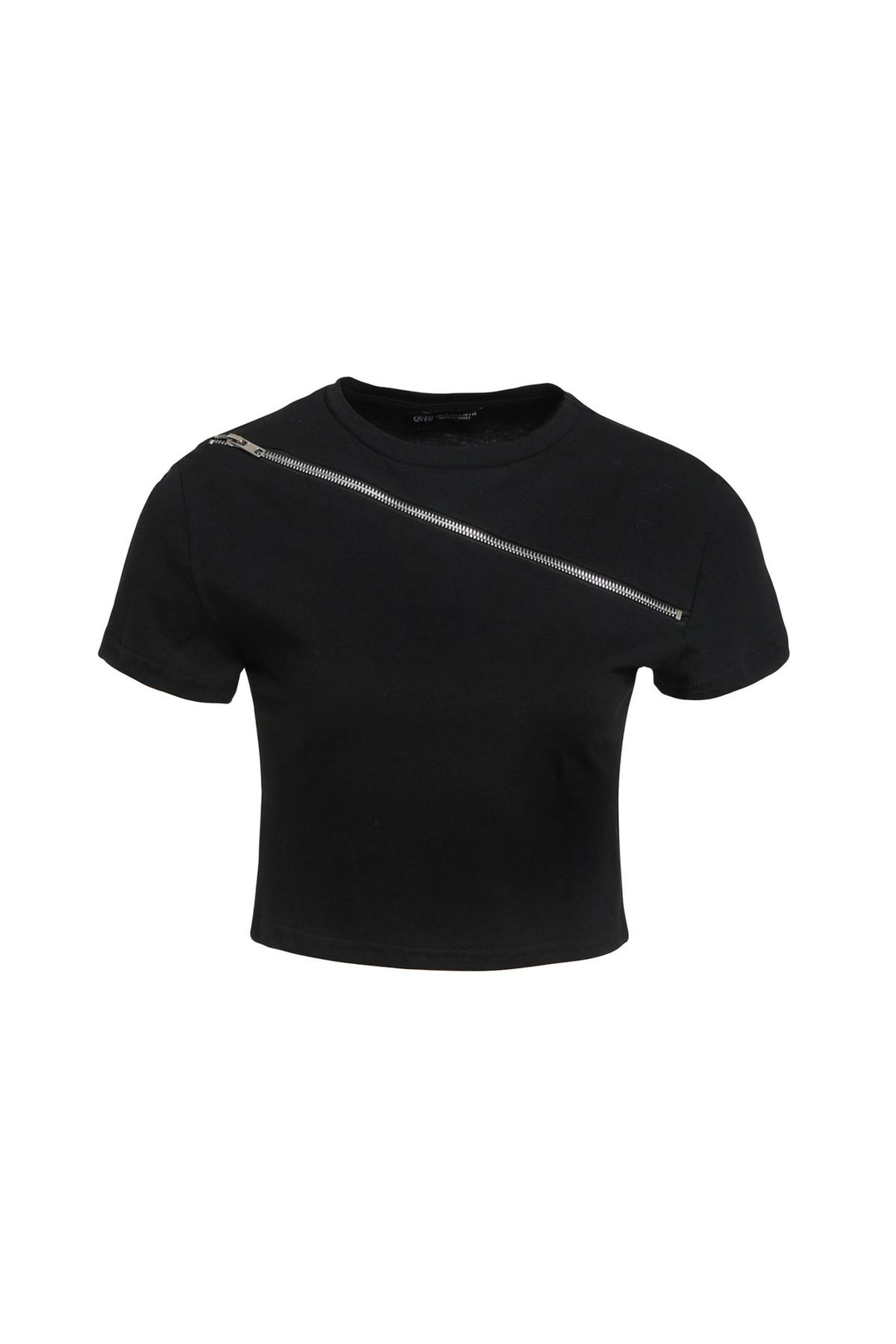 Zipper Detailed Crop T-Shirt Black