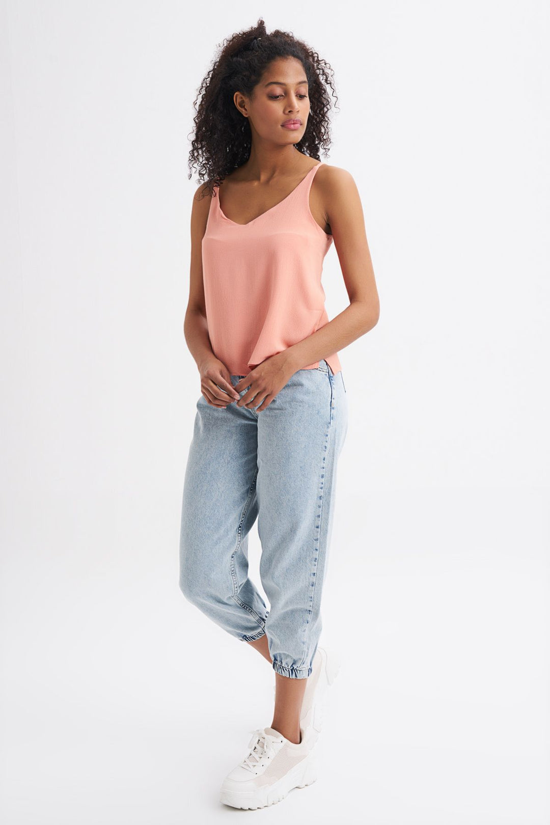 String Strap V-Neck Blouse Salmon