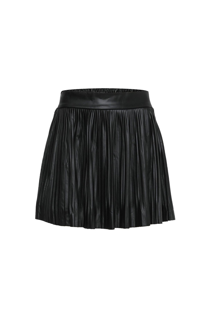 Pleated Leather Mini Skirt Black