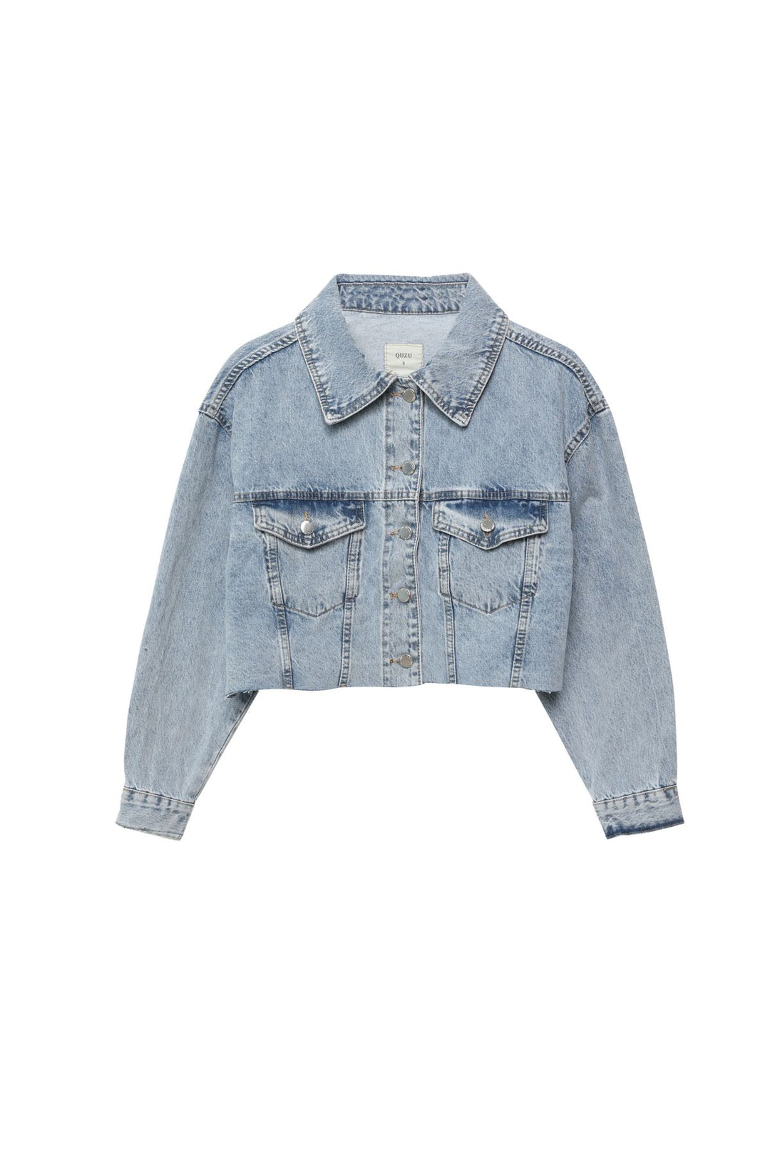 Crop Detailed Crop Denim Jacket Blue