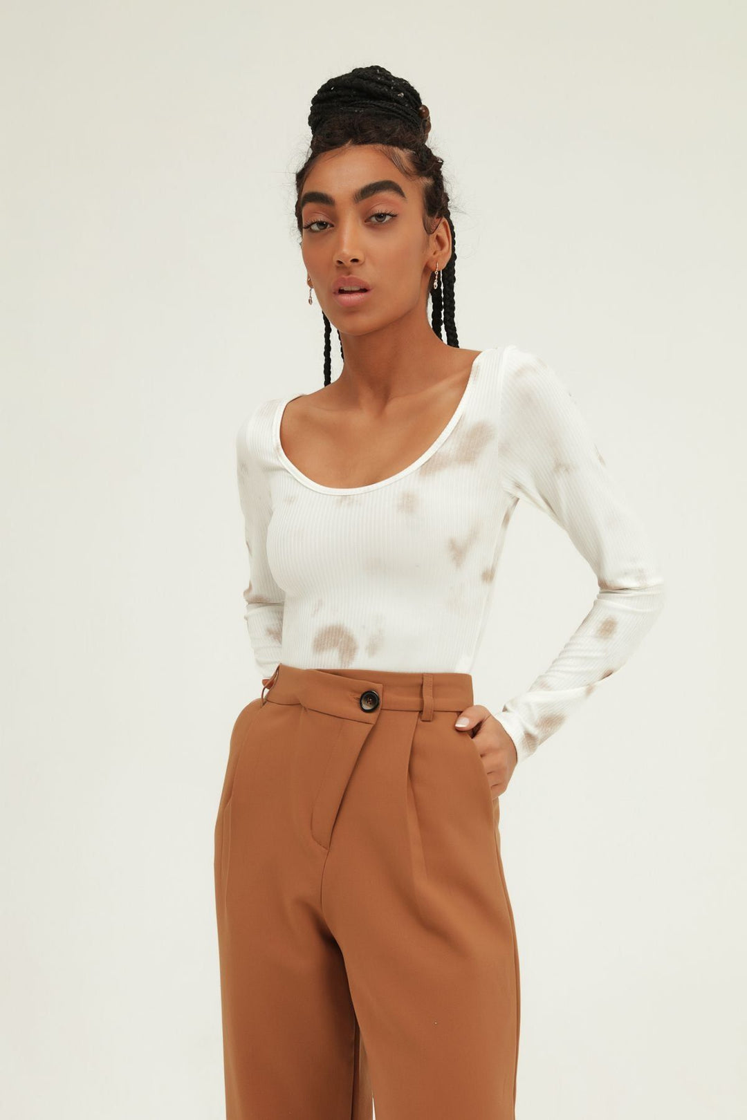 Batik Patterned Bodysuit Brown