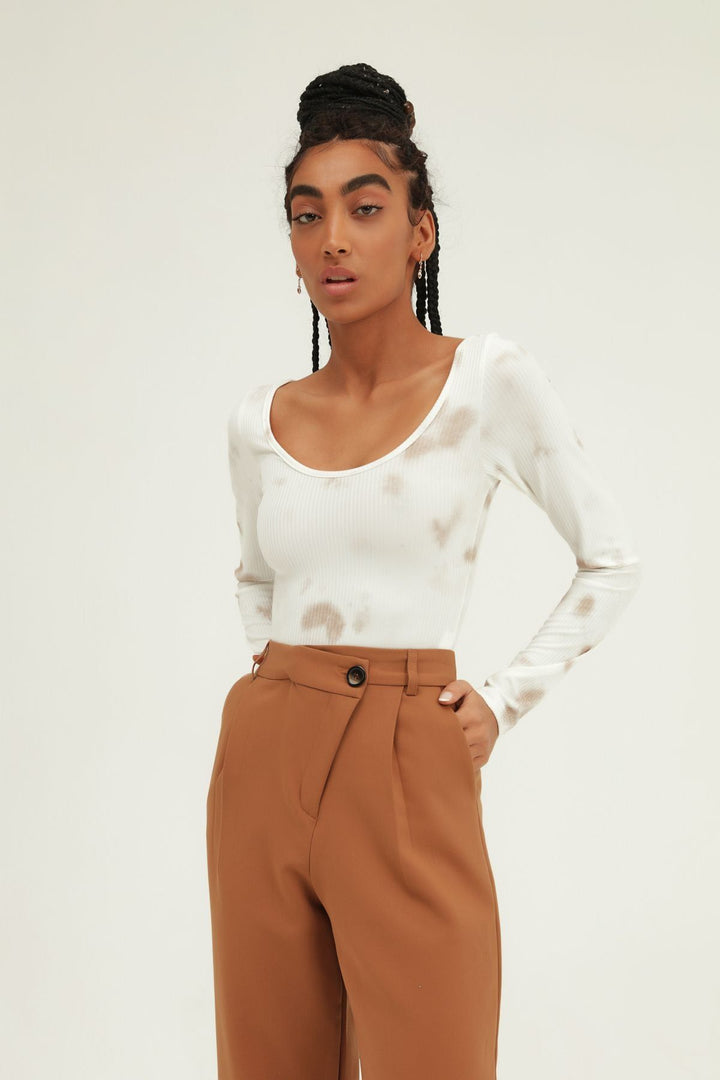 Batik Patterned Bodysuit Brown