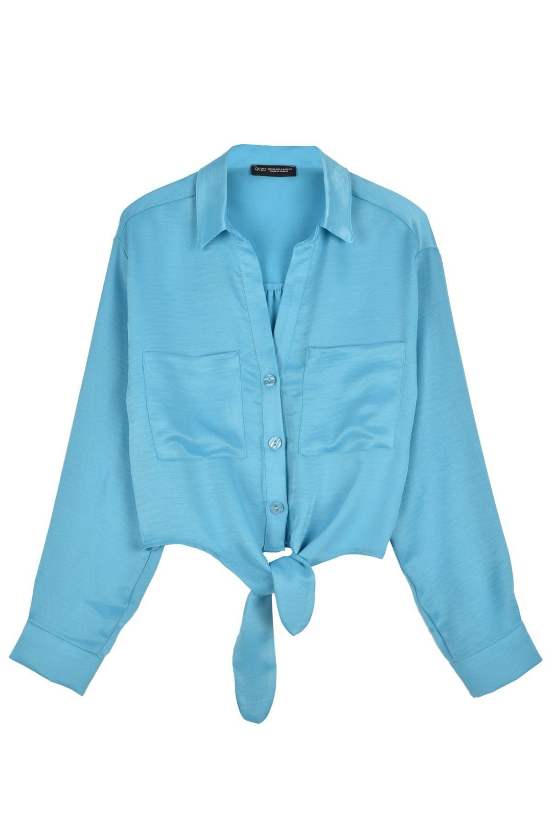 Tie Front Crop Shirt Blue