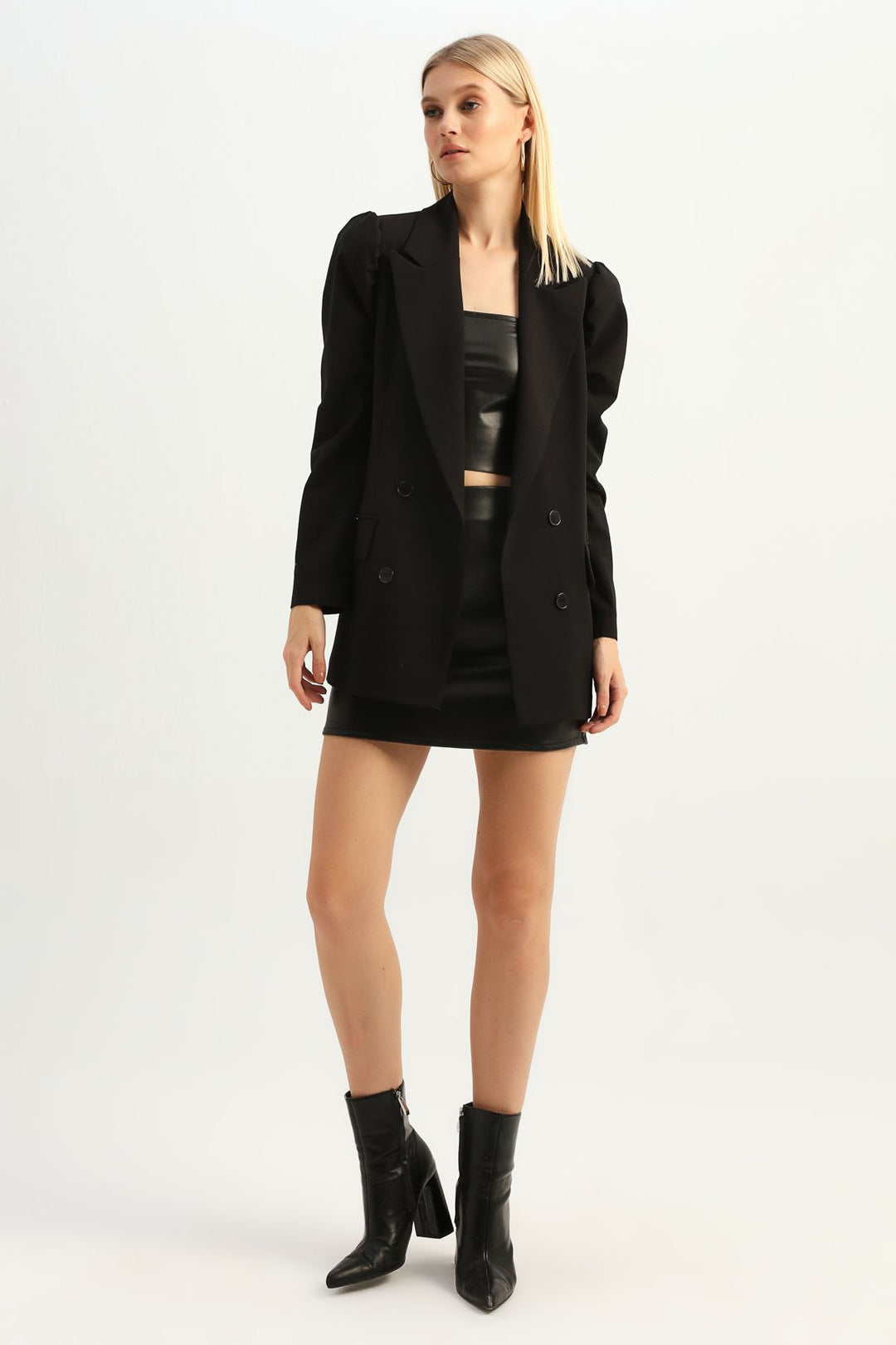 Balloon Sleeve Blazer Jacket Black