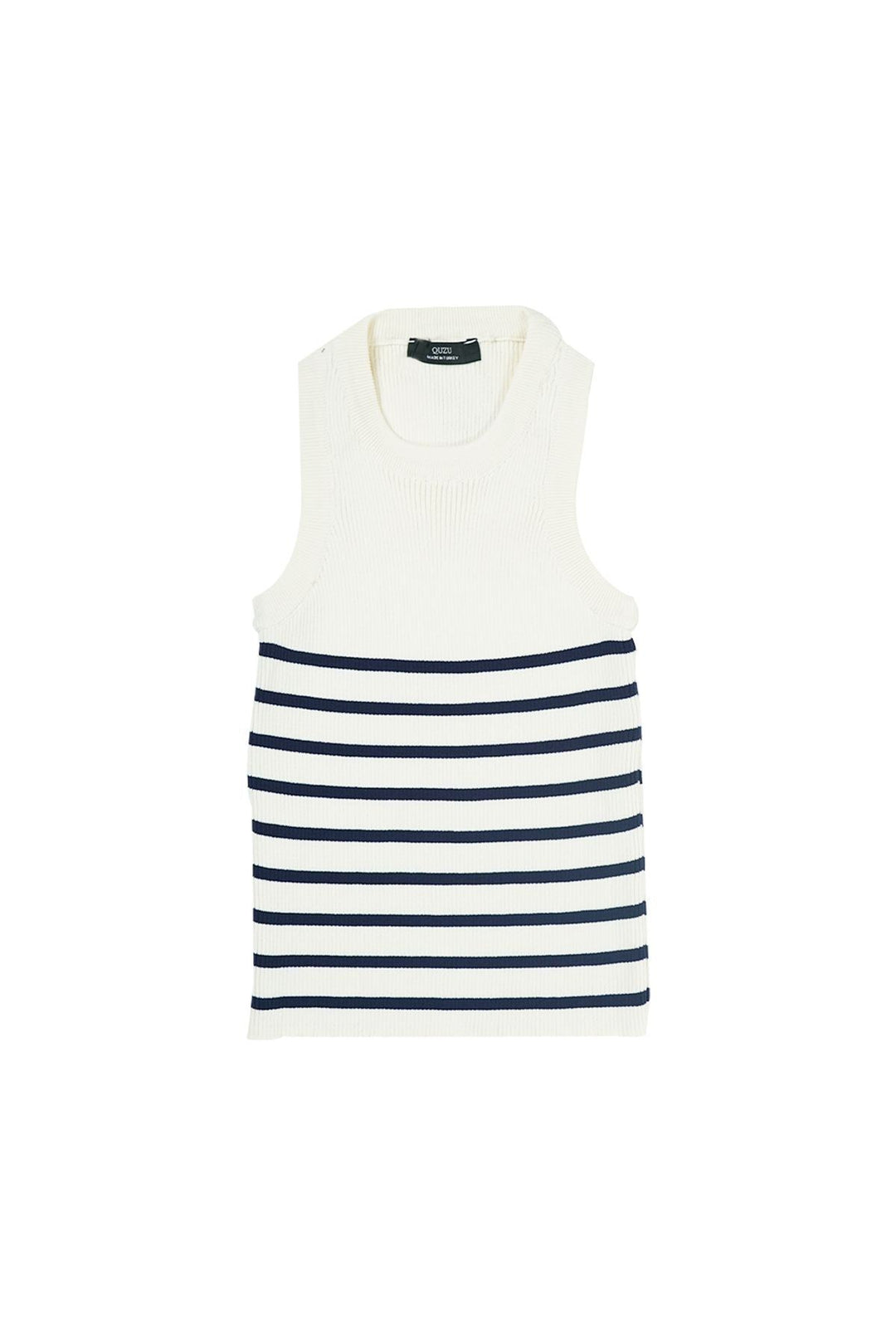 Striped Sleeveless Knitwear Ecru-Navy Blue