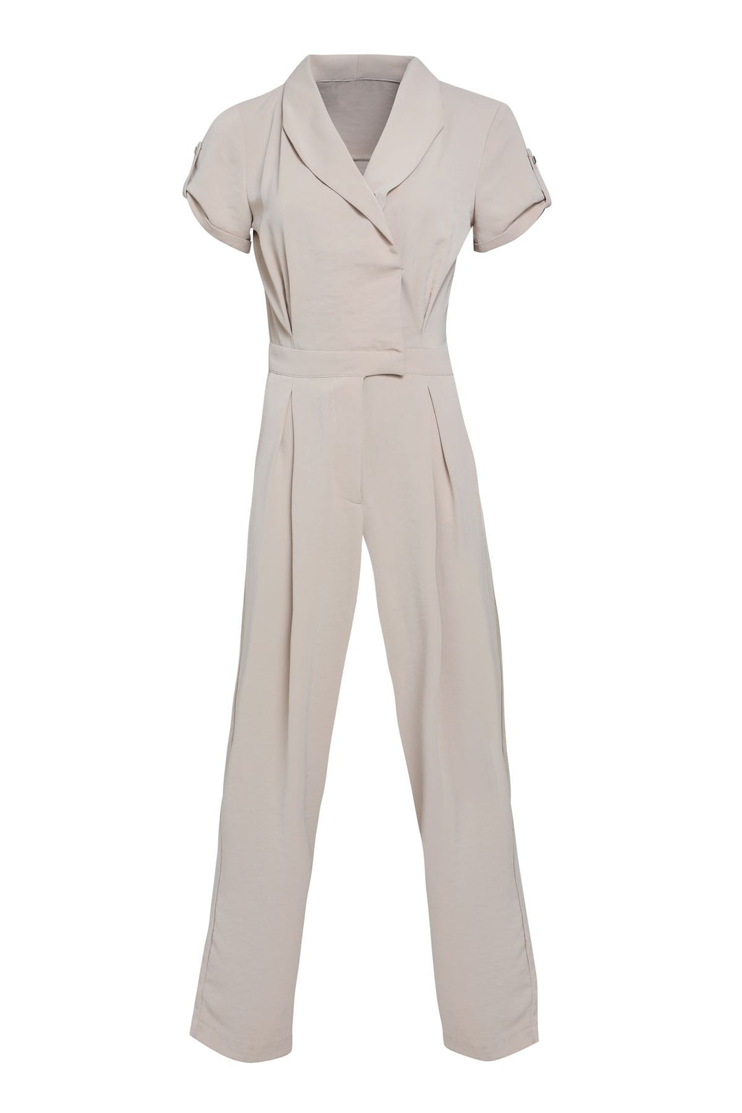 Double Breasted Collar Jumpsuit Stone