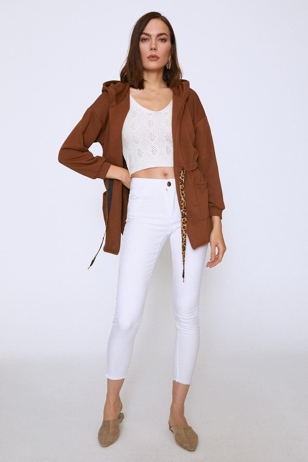 Arkası Baskılı Sweatshirt Kahverengi