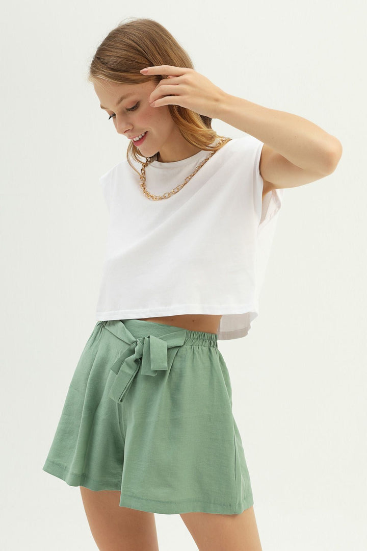 Tie Detailed Shorts Dark Mint