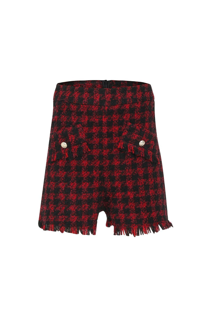 Çizgili Tüvit Şort Kırmızı