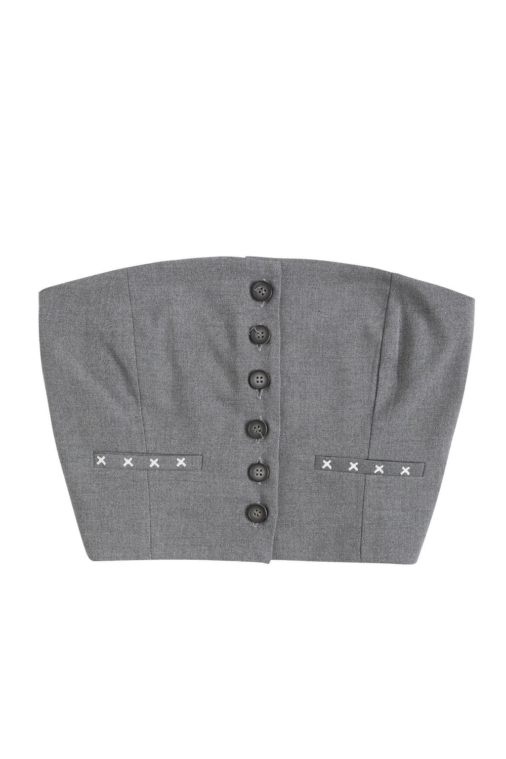 Button Detailed Crop Blouse Gray