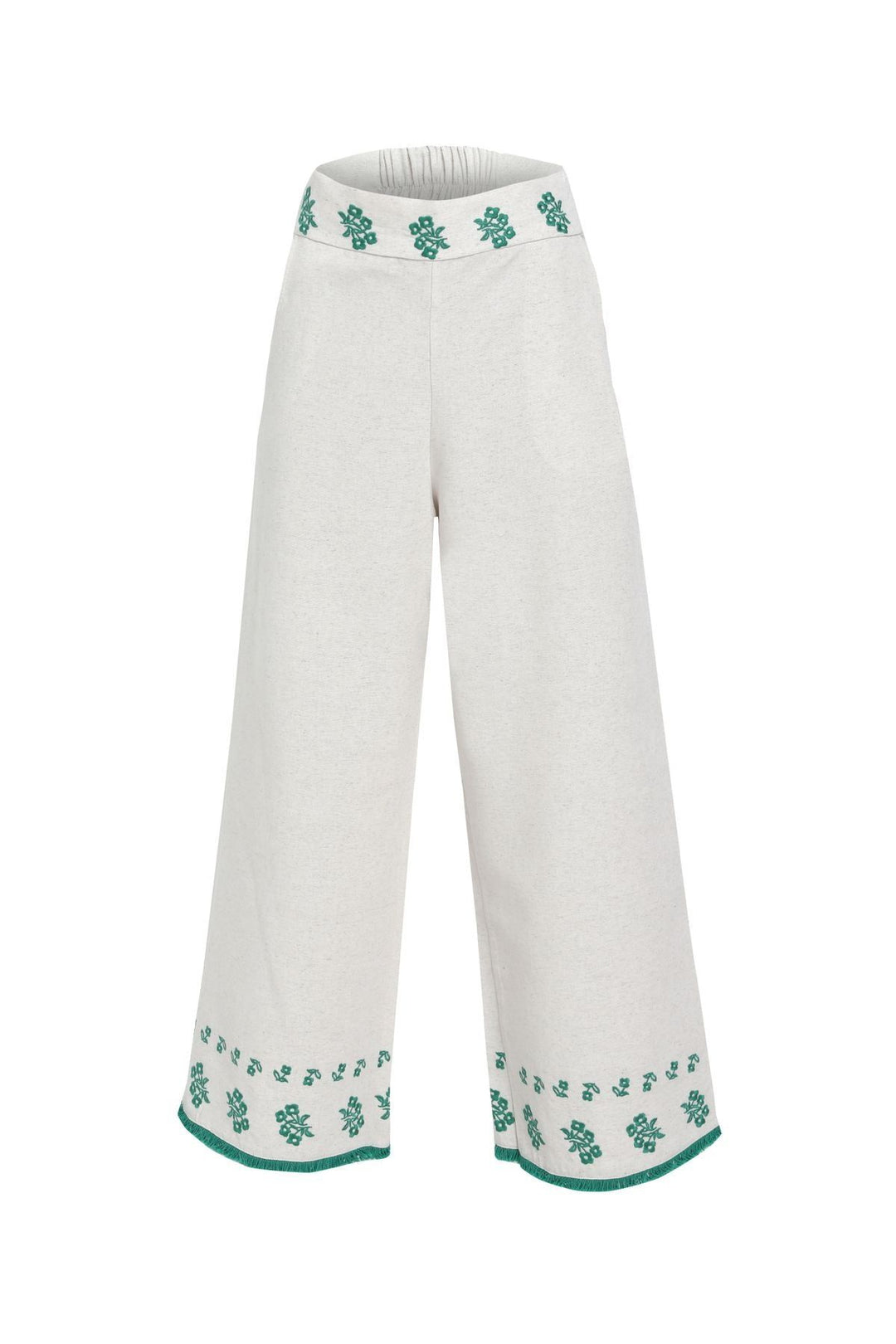 Nakış Detaylı Keten Pantolon Naturel