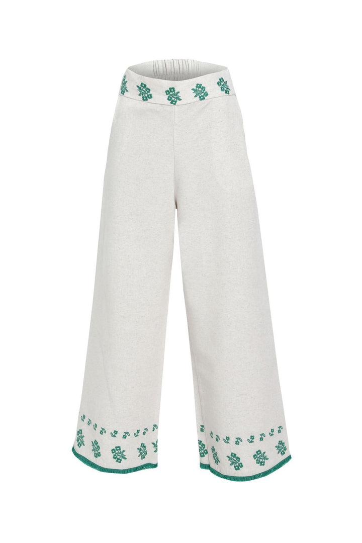 Nakış Detaylı Keten Pantolon Naturel