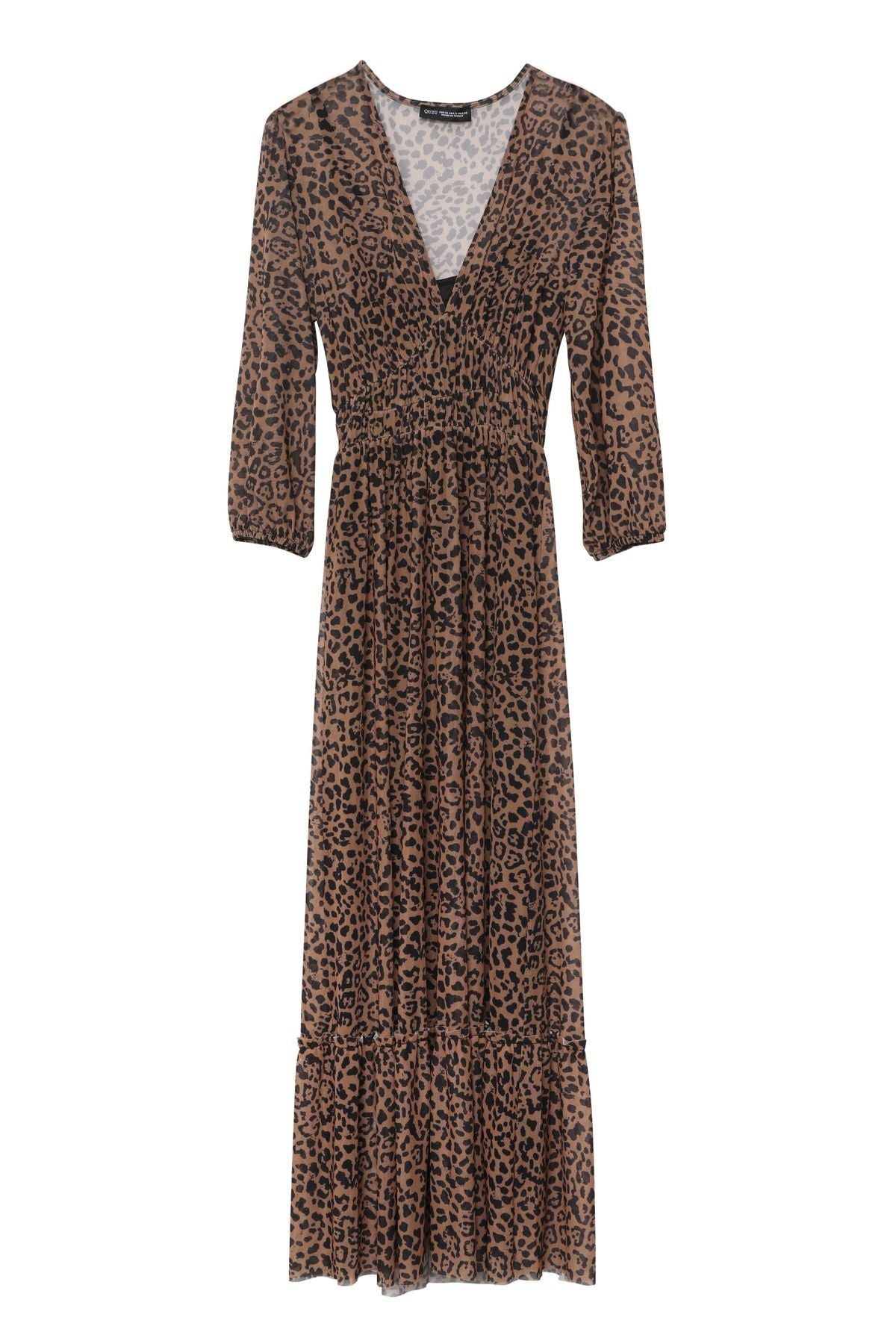 Leopard Patterned Long Dress Brown