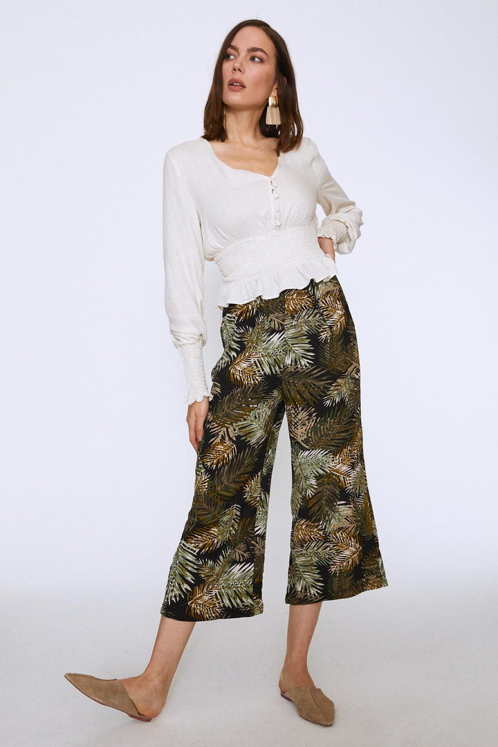 Linen Blouse With Gipe Waist Natural