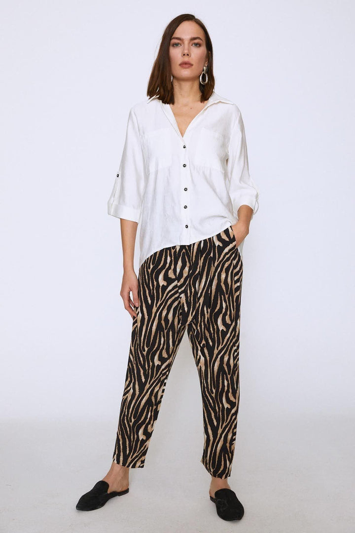 V-Neck Three Quarter Sleeve Shirt Ecru