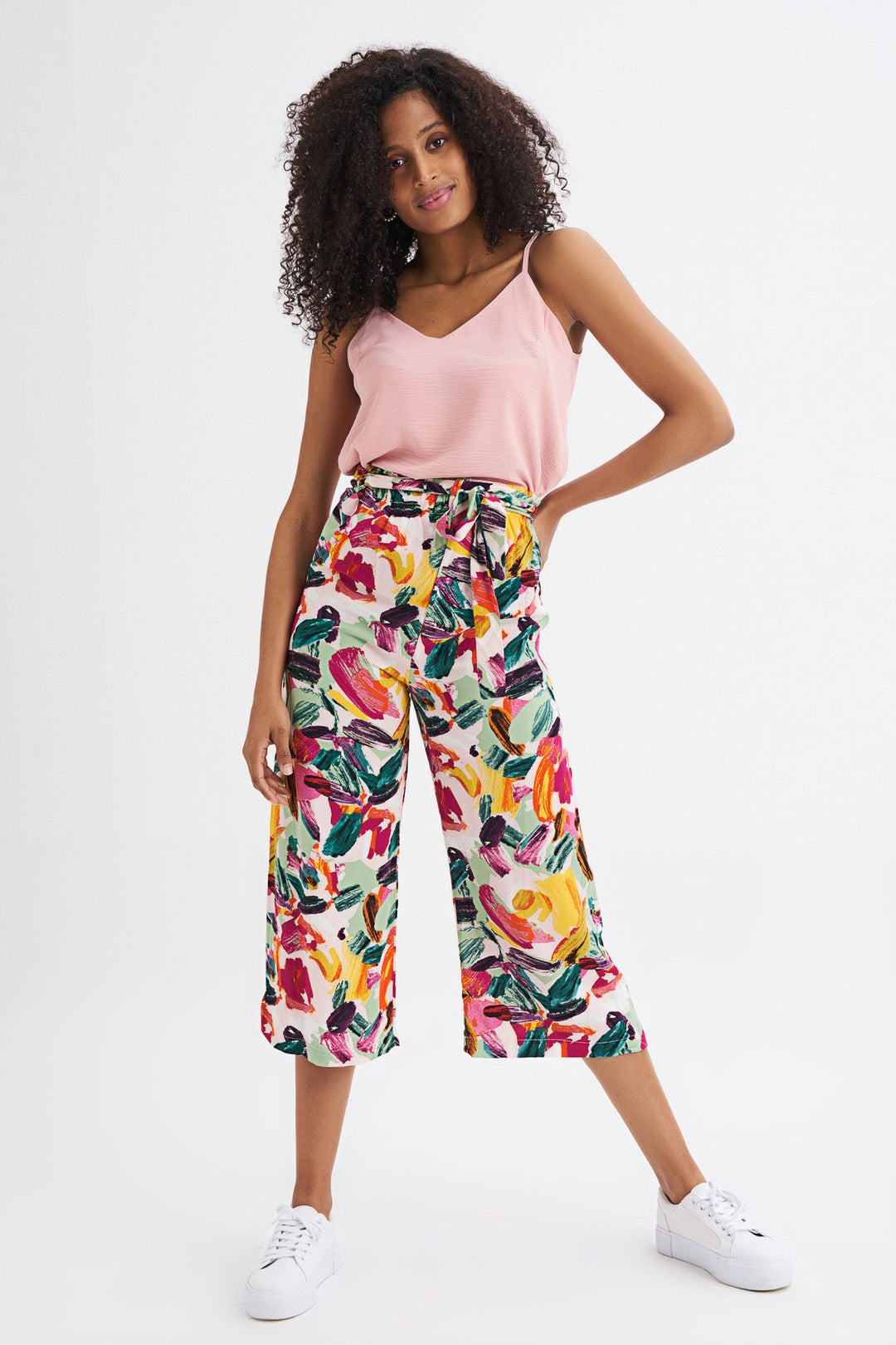 Patterned Belt Detailed Trousers Fuchsia