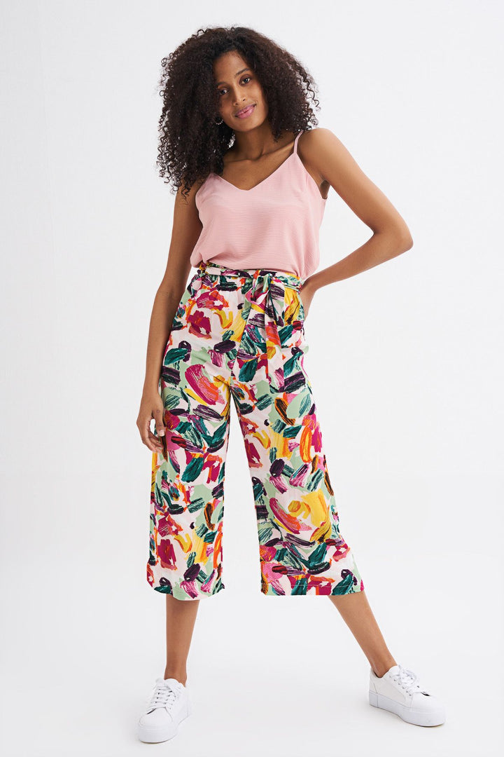 Patterned Belt Detailed Trousers Fuchsia
