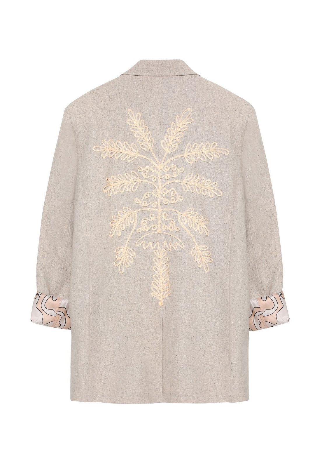 Sırtı Nakış Detaylı Keten Blazer Ceket Naturel