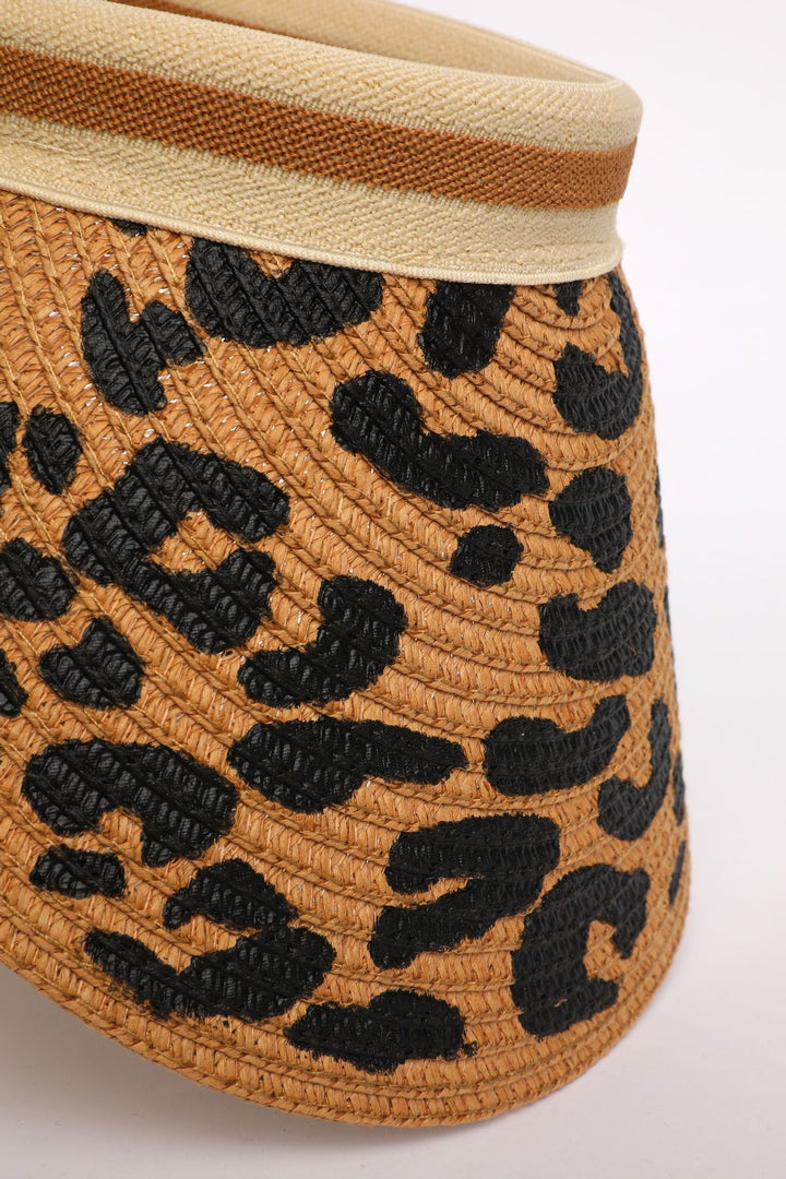 Leopard Straw Visor Hat Camel