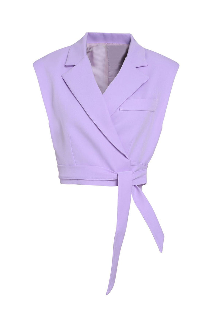 Bağlama Detaylı Crop Yelek Lila