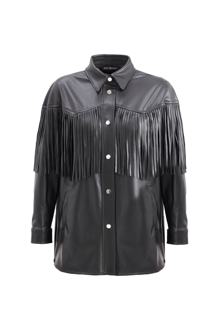 Tasseled Leather Shirt Black