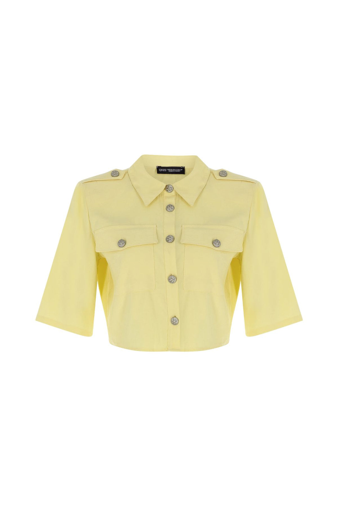 Düğme Detaylı Crop Gömlek Sarı