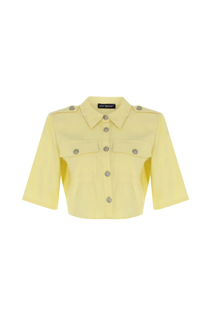 Düğme Detaylı Crop Gömlek Sarı