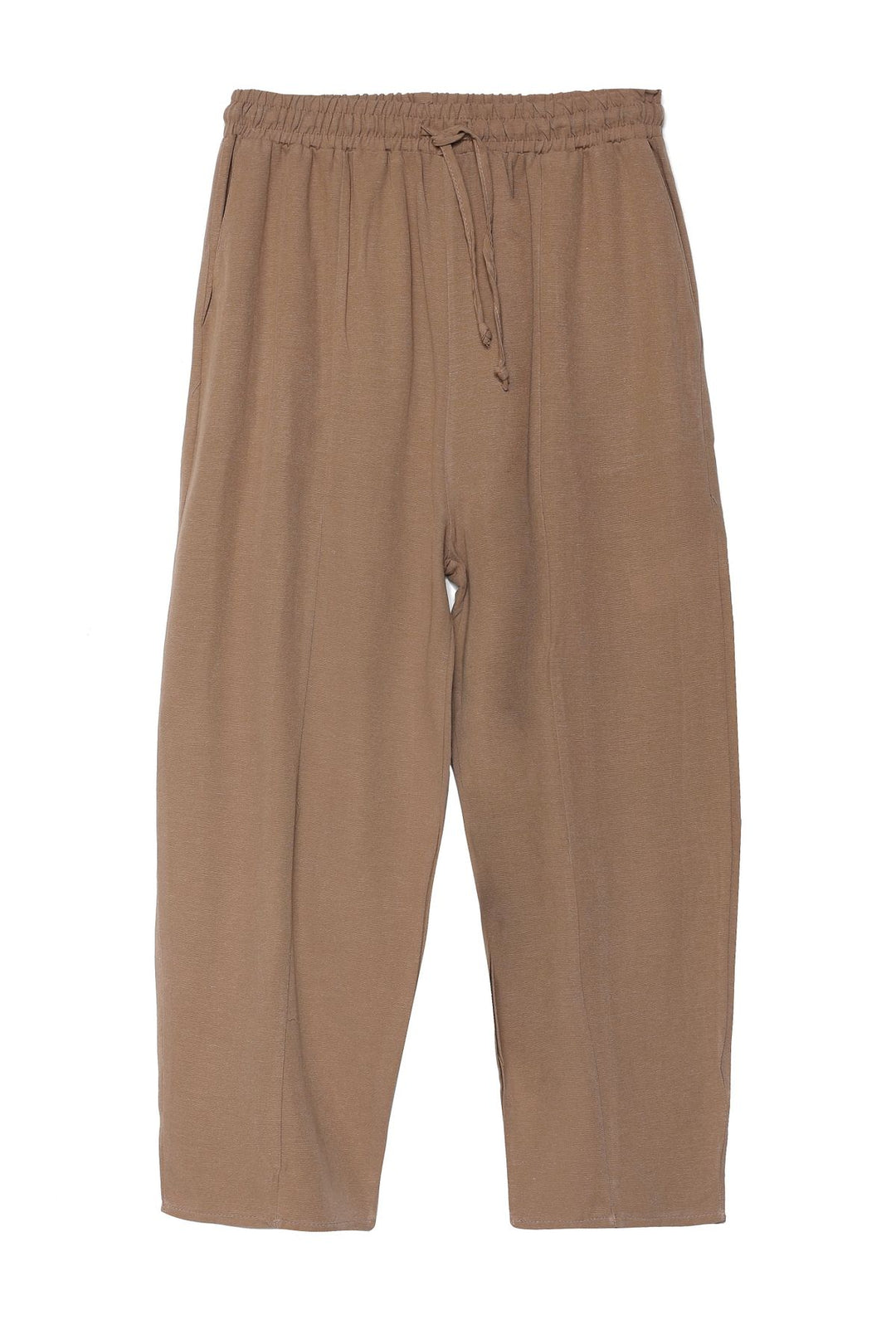 Beli Lastikli Keten Pantolon Vizon