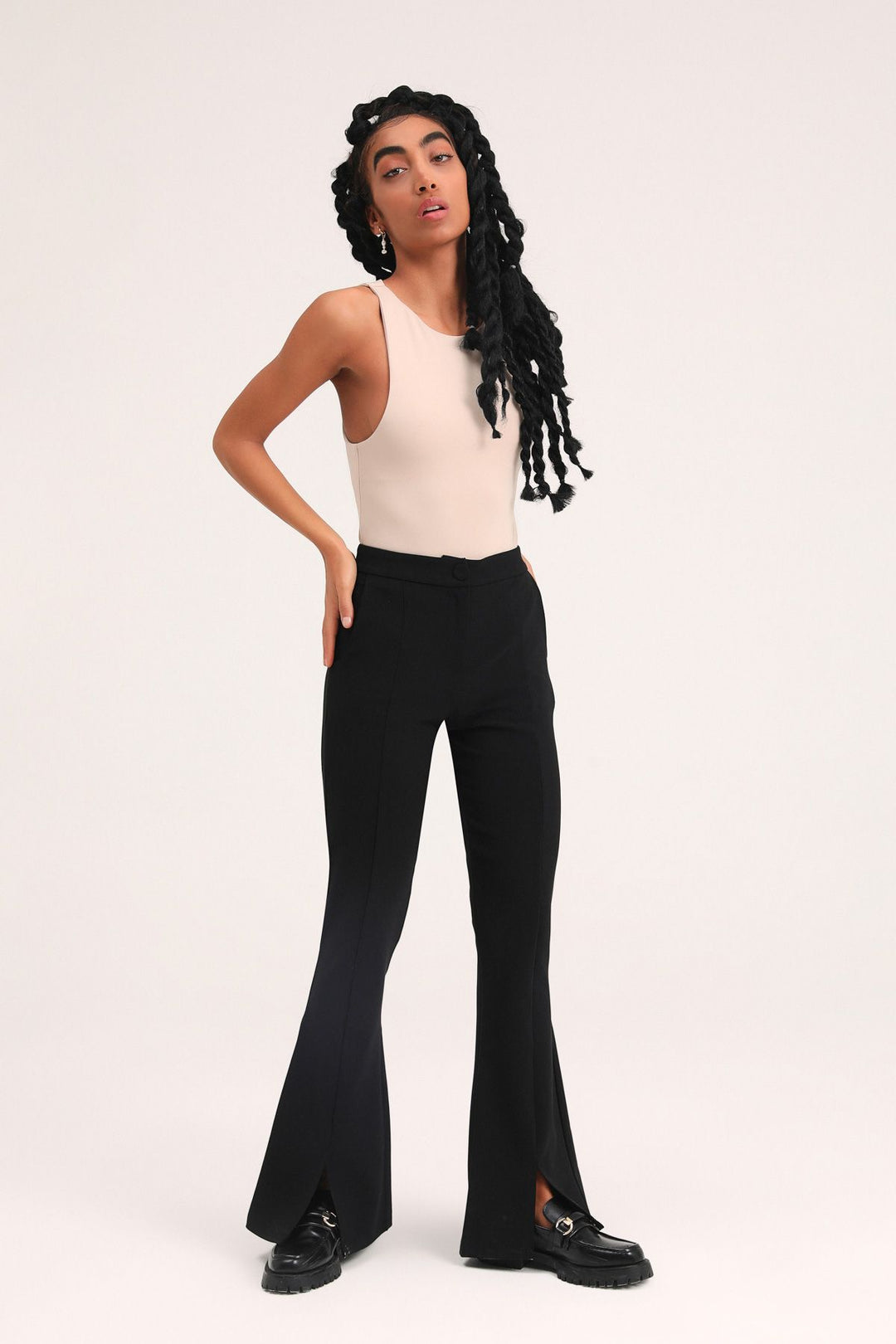 İspanyol Paça Yüksek Bel Pantolon Siyah