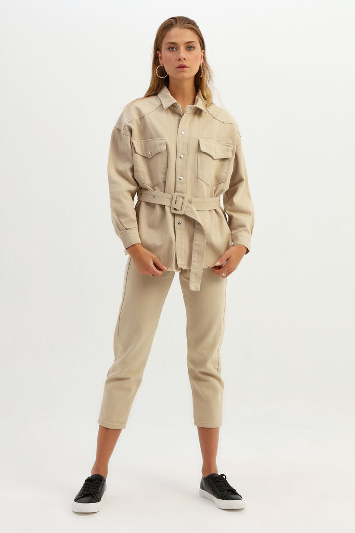 Belted Gabardine Jacket Beige