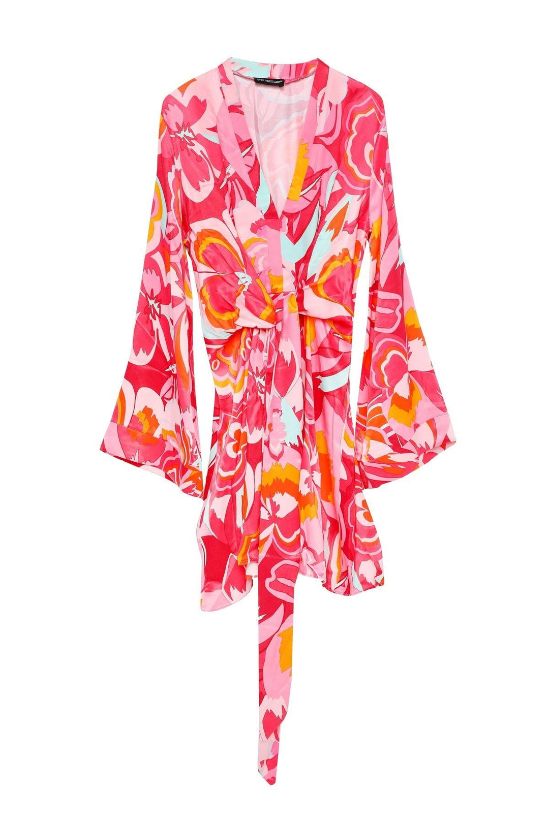 Colorful Patterned Satin Dress Fuchsia