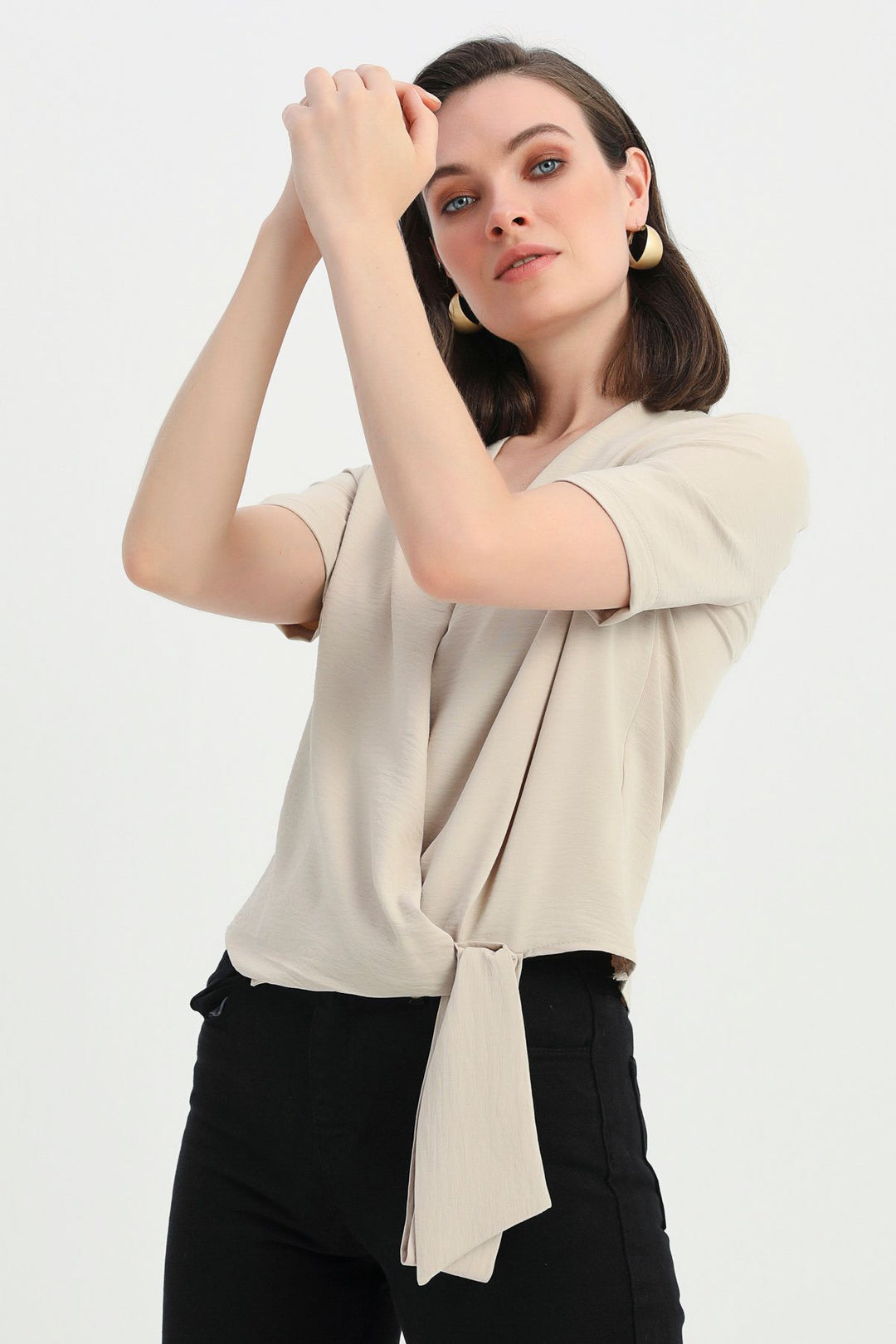 Side Tie Double Breasted Blouse Stone