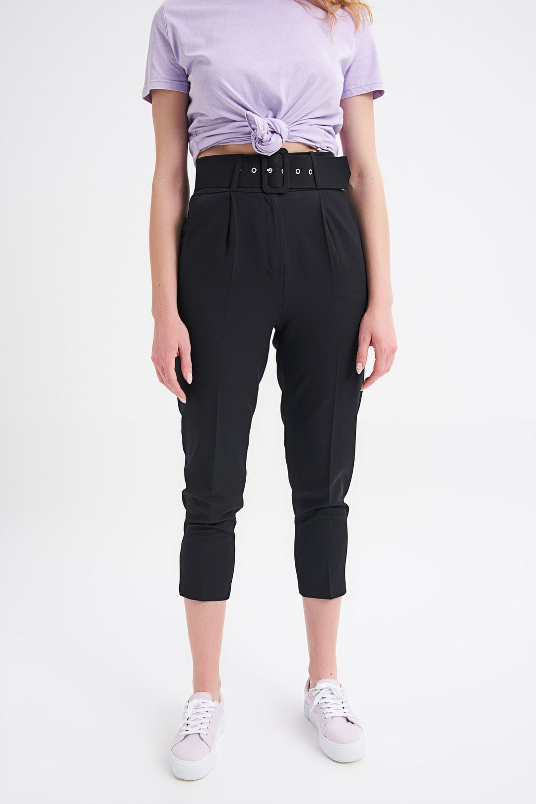 Waist Belt Fabric Trousers Black