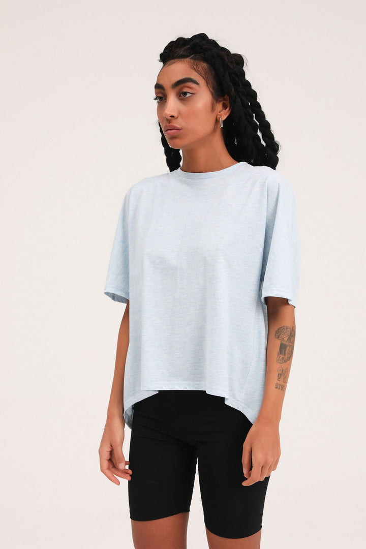 Sırt Dekolteli Tişört Bebe Mavi