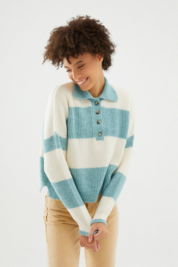 Polo Neck Striped Pullover Mint