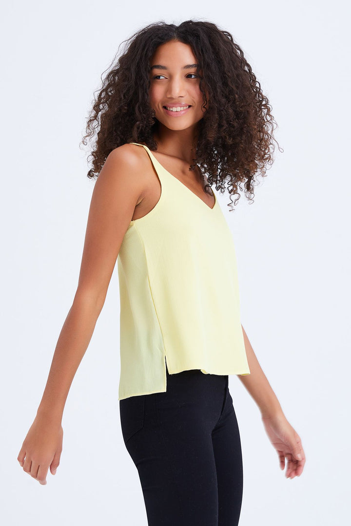 İp Askılı V Yaka Bluz Sarı