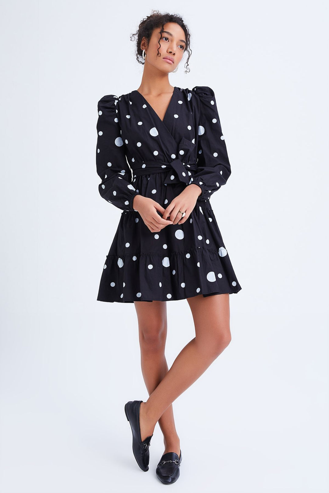 Belted Polka Dot Dress Black
