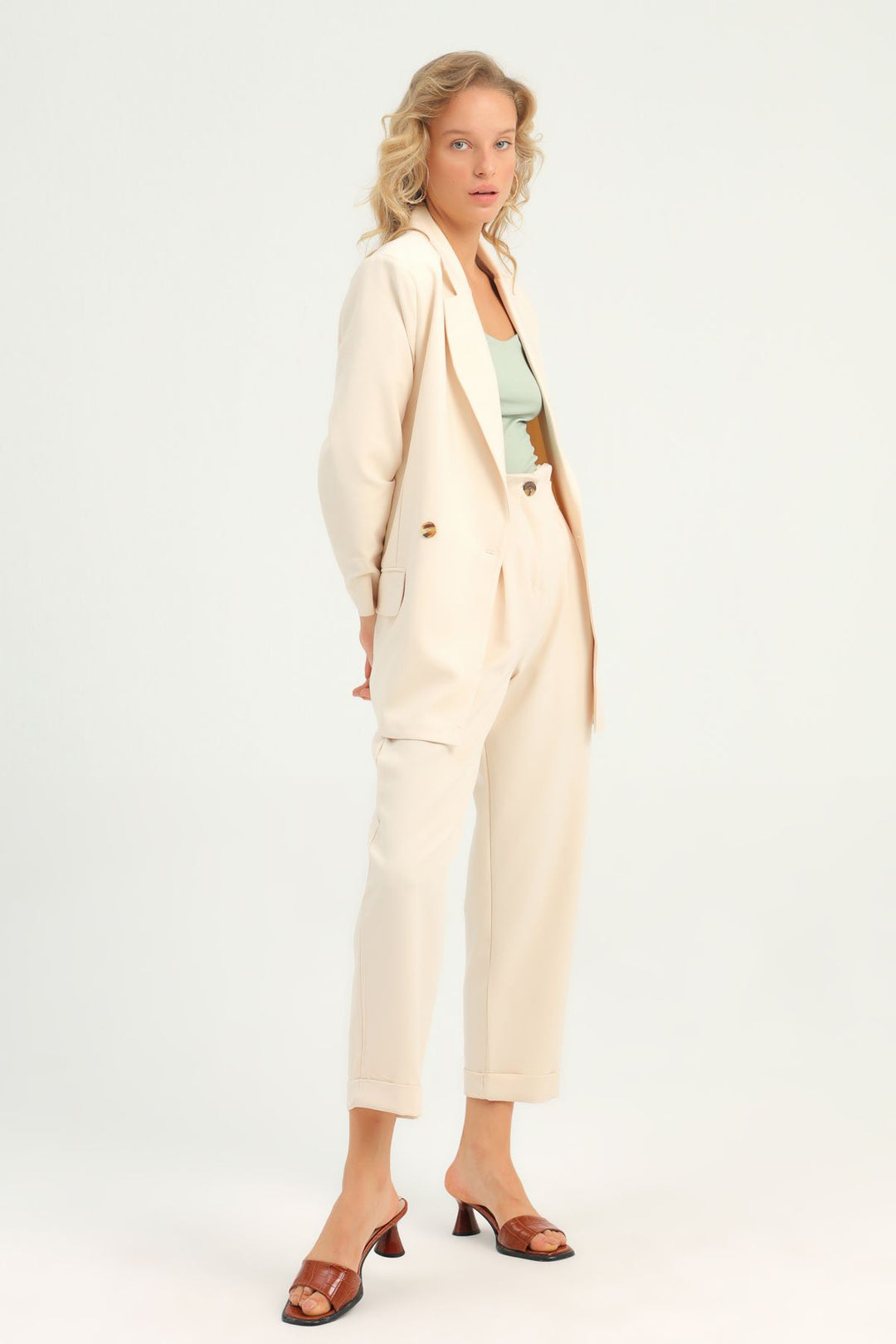 Double Breasted Blazer Jacket Bone