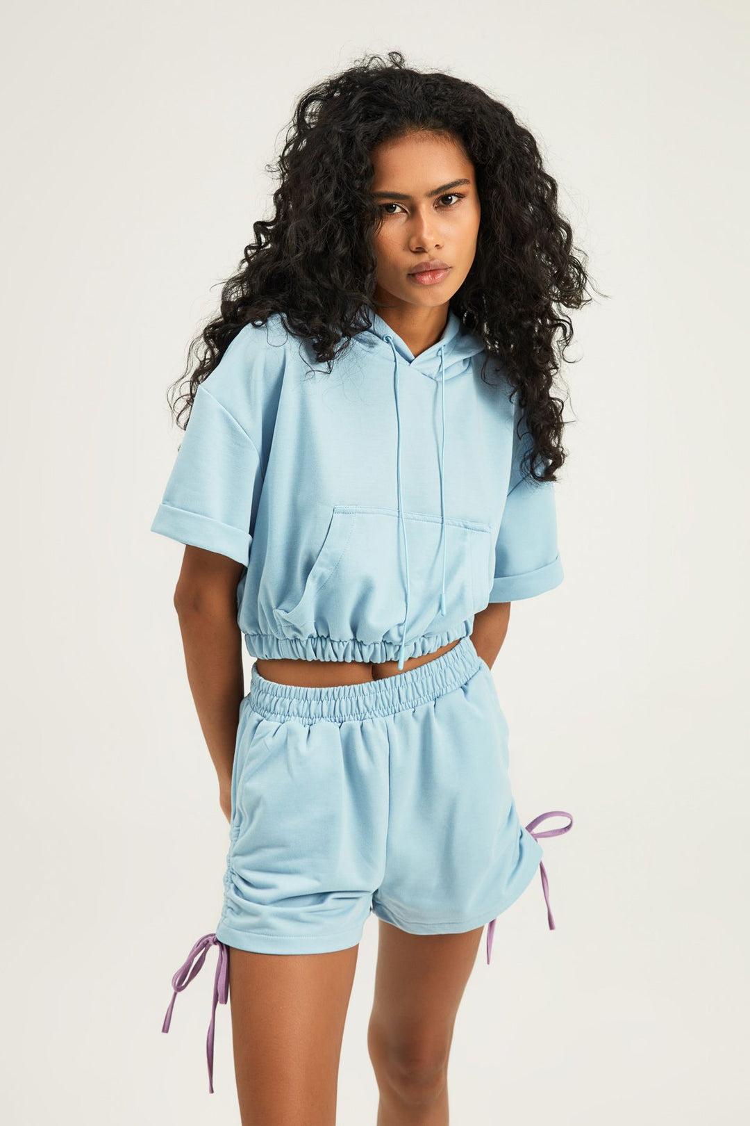 Hooded Short Sleeve Sweatshirt Baby Blue