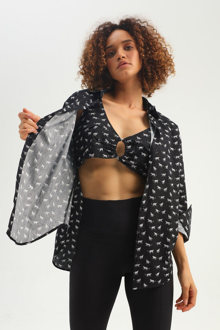 Patterned Bustier Shirt Black