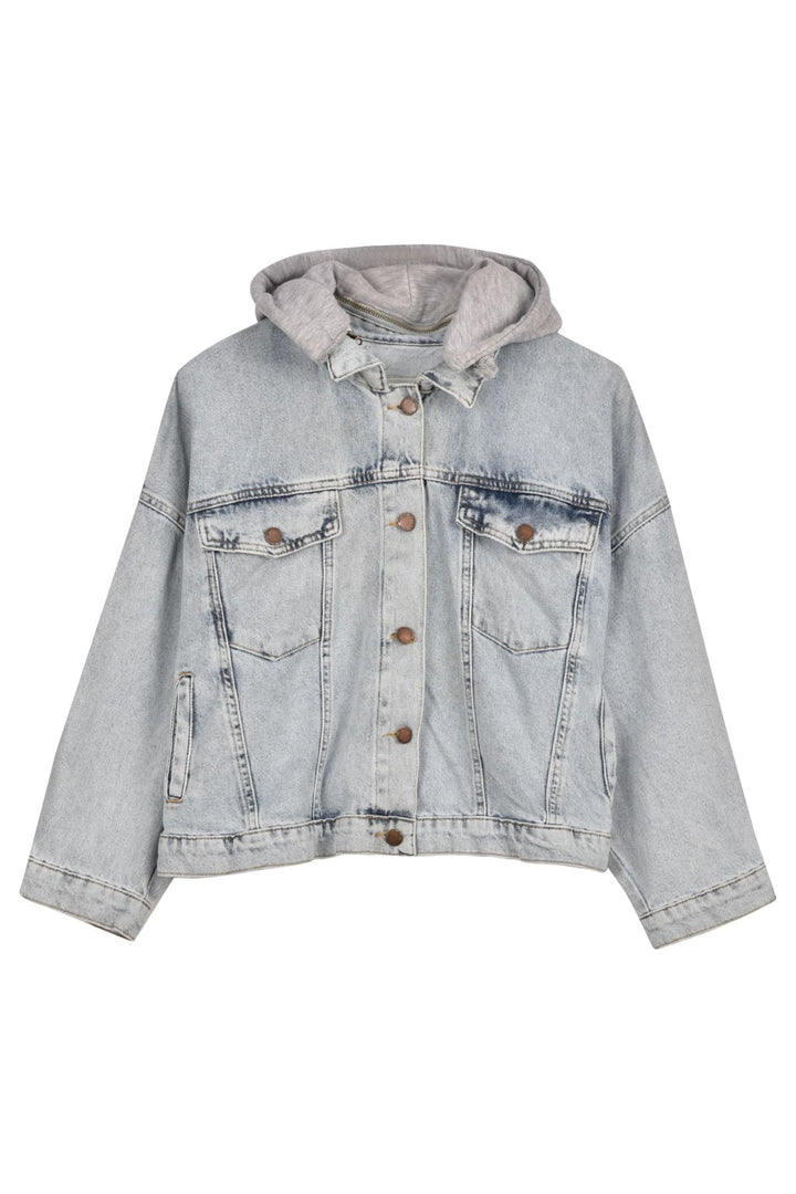 Hooded Oversize Denim Jacket Ice Blue