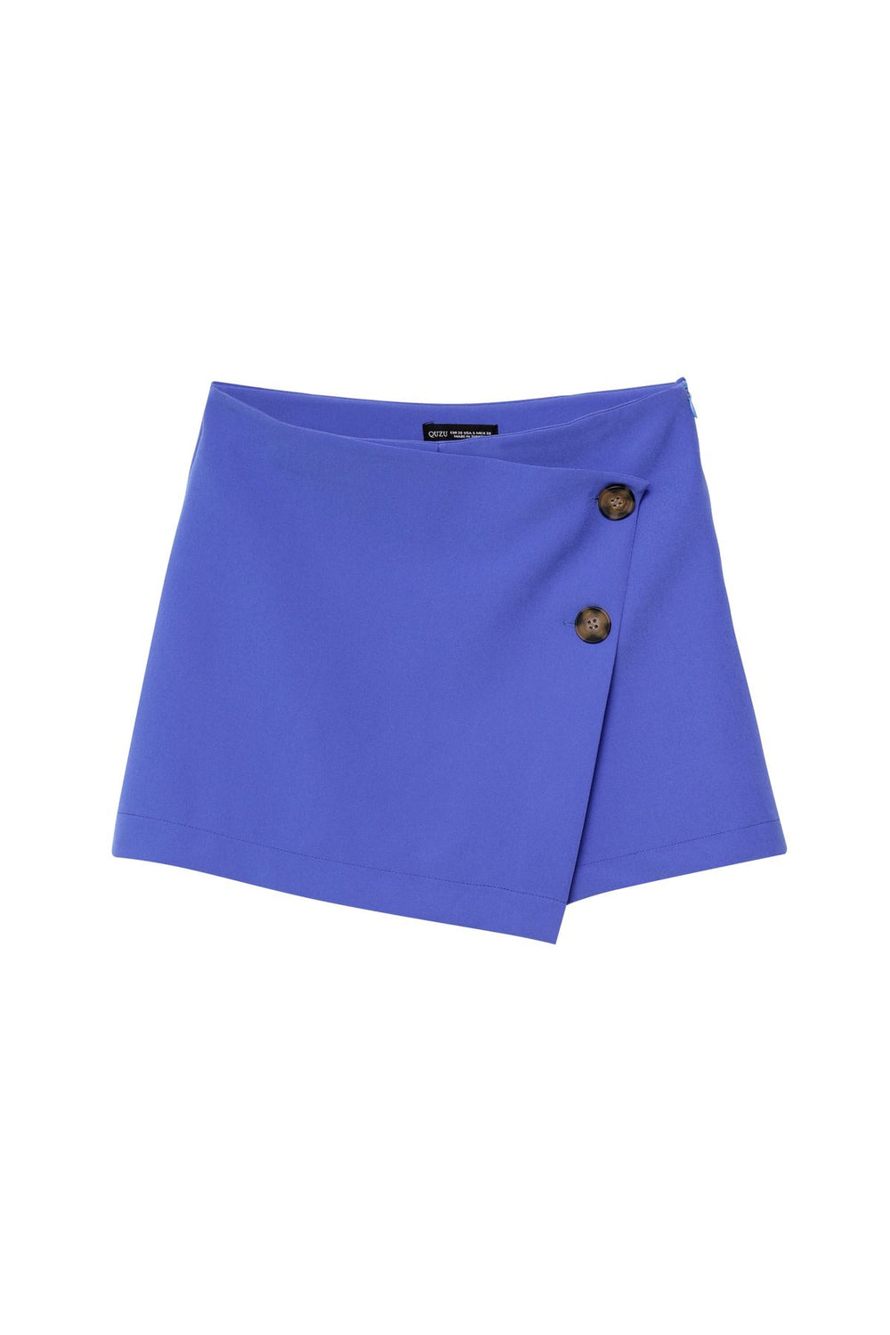 Button Detailed Asymmetrical Short Skirt Dark Blue
